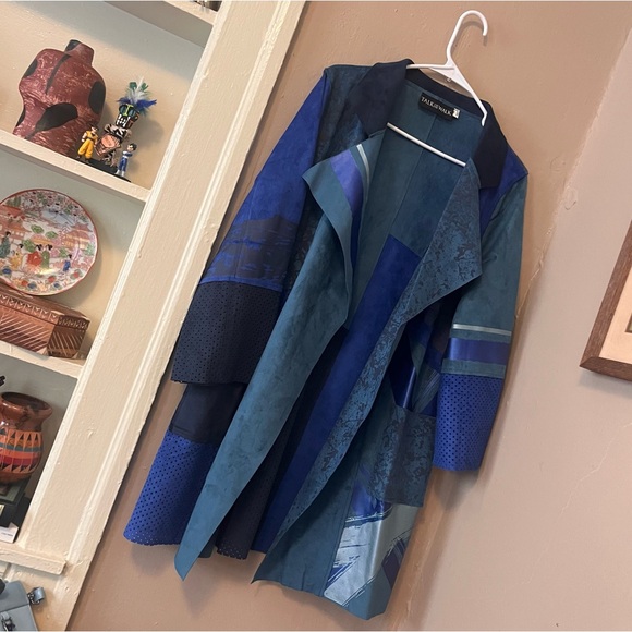 🌀🆕🎉🏷️ shades of blue abstract mixed media open over coat jacket - Picture 5 of 16